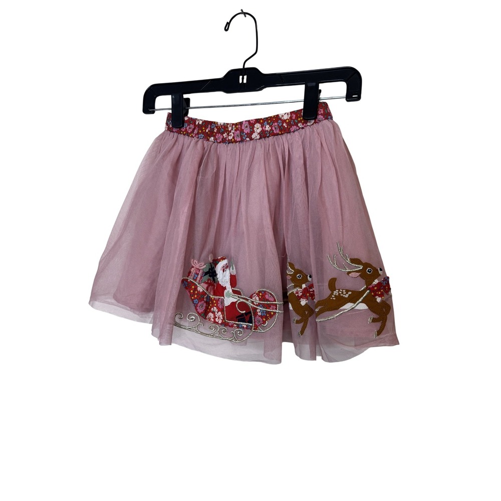 Mini Boden Skirt Girls 7-8 Years Pink Santa Reindeer Embroidered Tutu Christmas